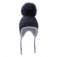H644: Sherpa Lined Knit Hat w/Pom Poms (0-12m)